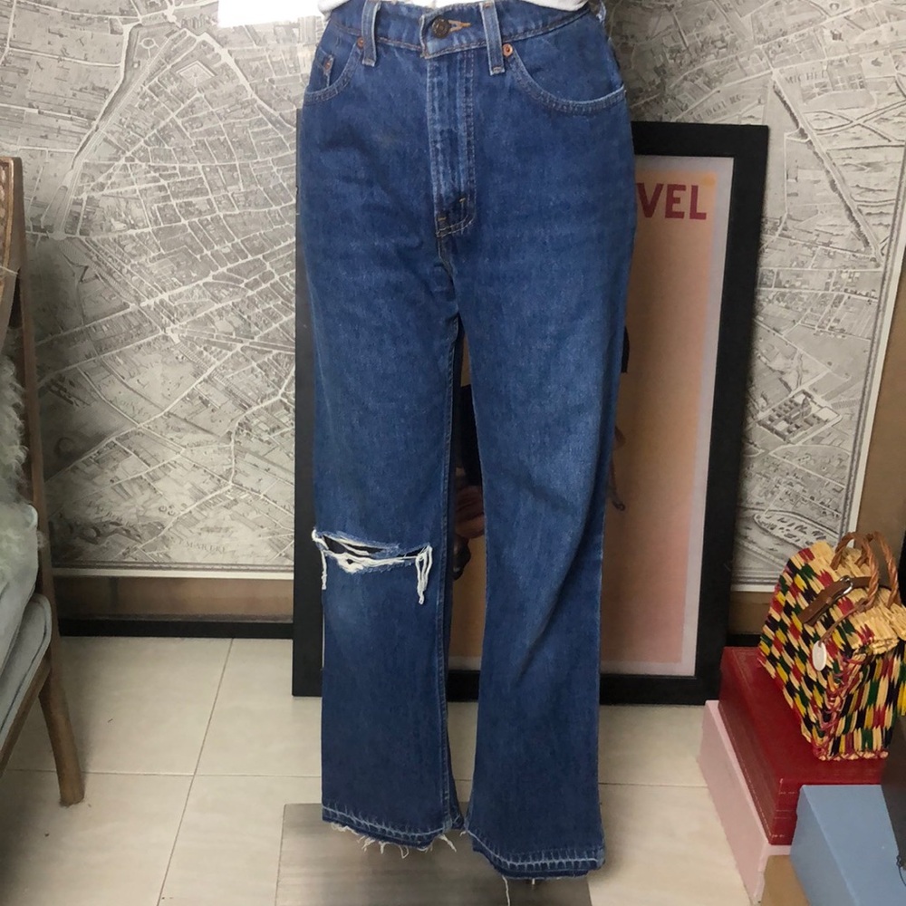Aligrace Jeans Women's Blue Vintage Relaxed Split Classic Distressed  Size 25